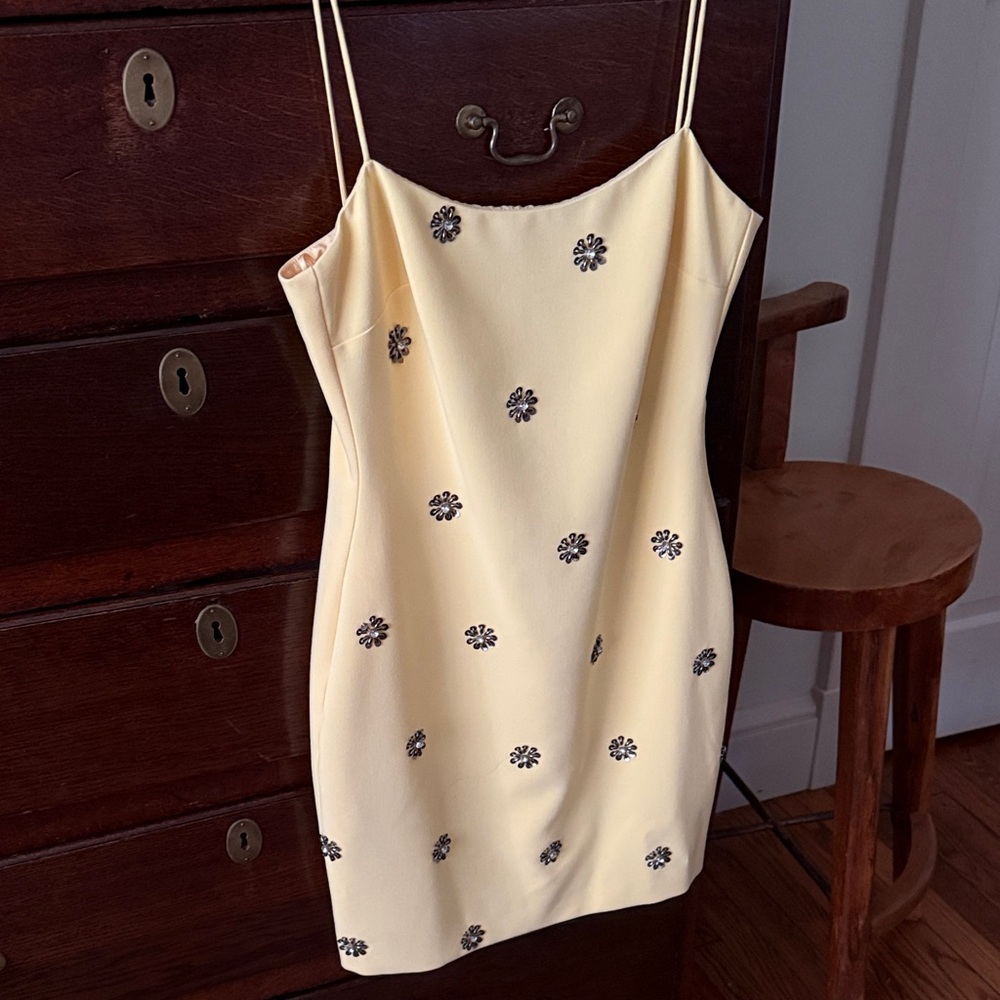 Likely Yellow Mini Dress with silver Floral Accents